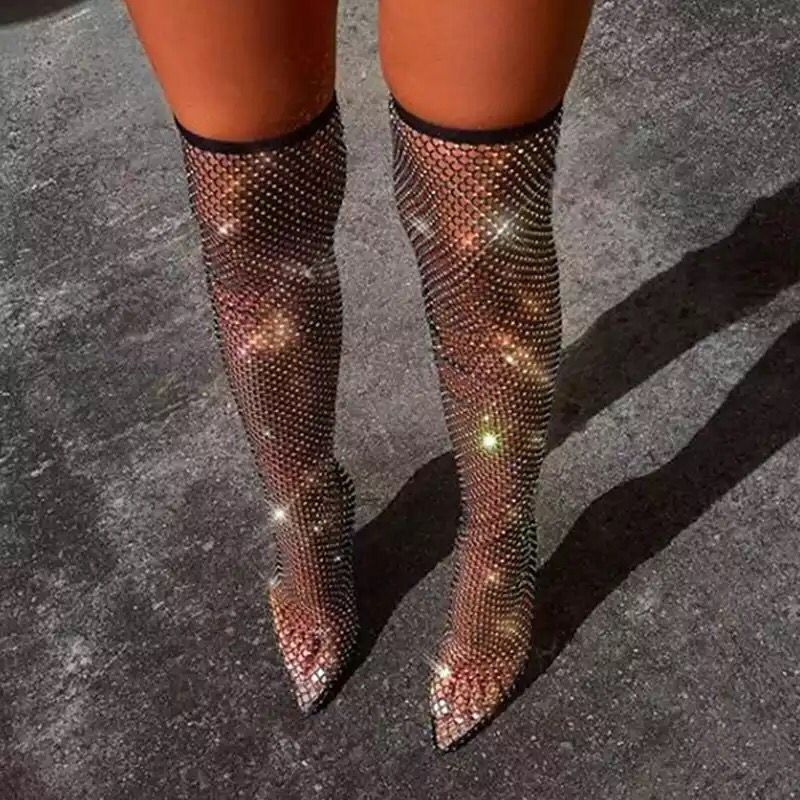 Bota stiletto Monaco de mulher acima do joelho com strass MotionCare